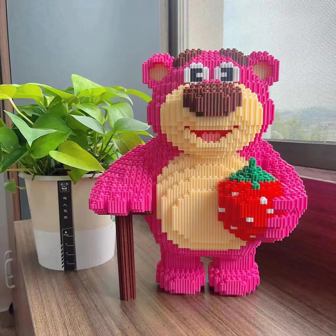Rosa Bär mit Stock | Bausteine