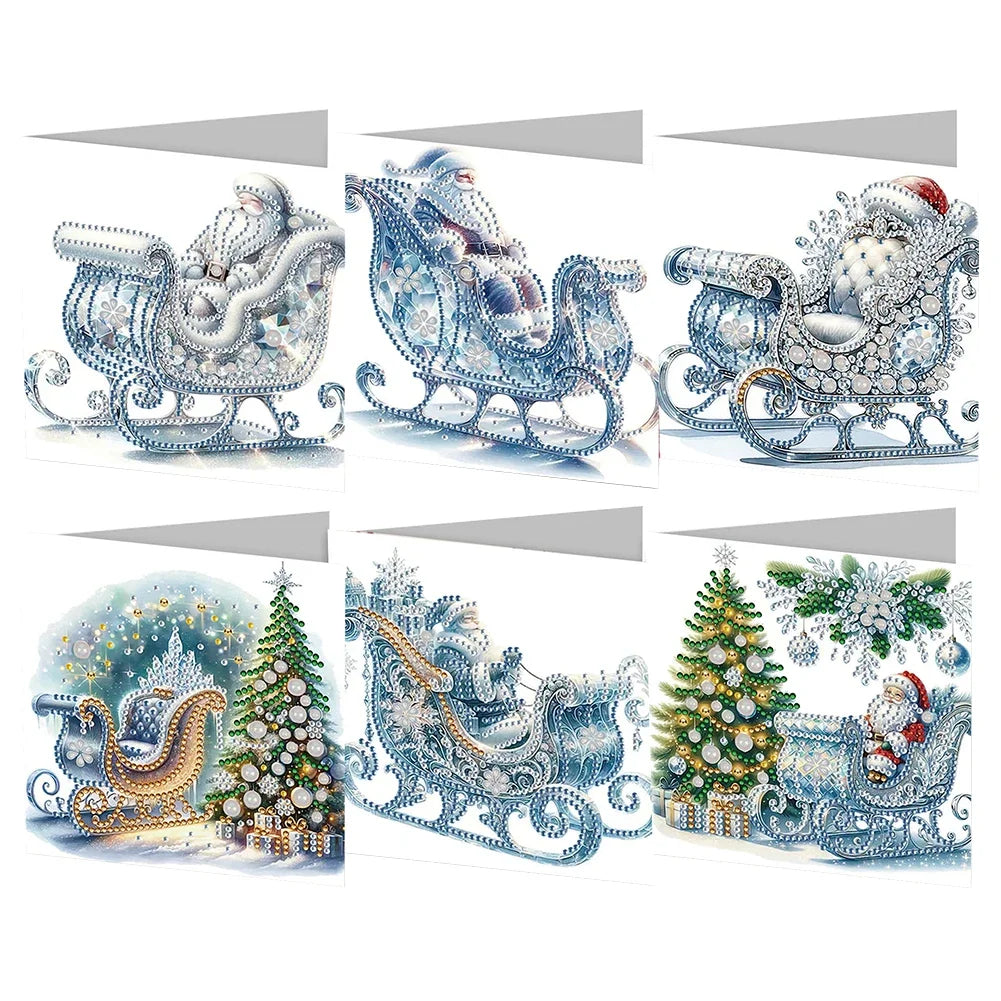 Winterzauber in der Schlittenfahrt Weihnachtskarten | 6 Stück | Diamond Painting