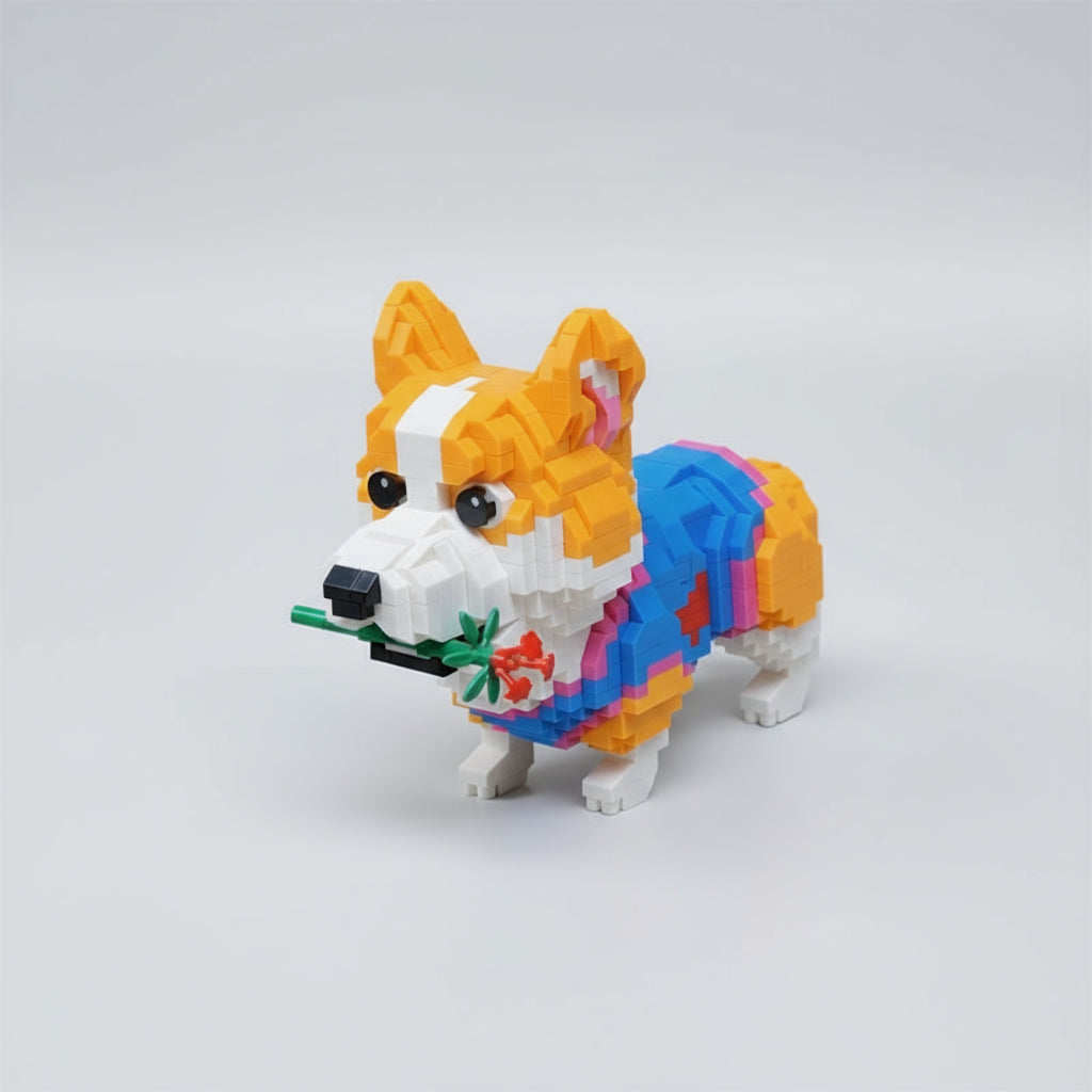 Welsh Corgi mit Rose | Bausteine