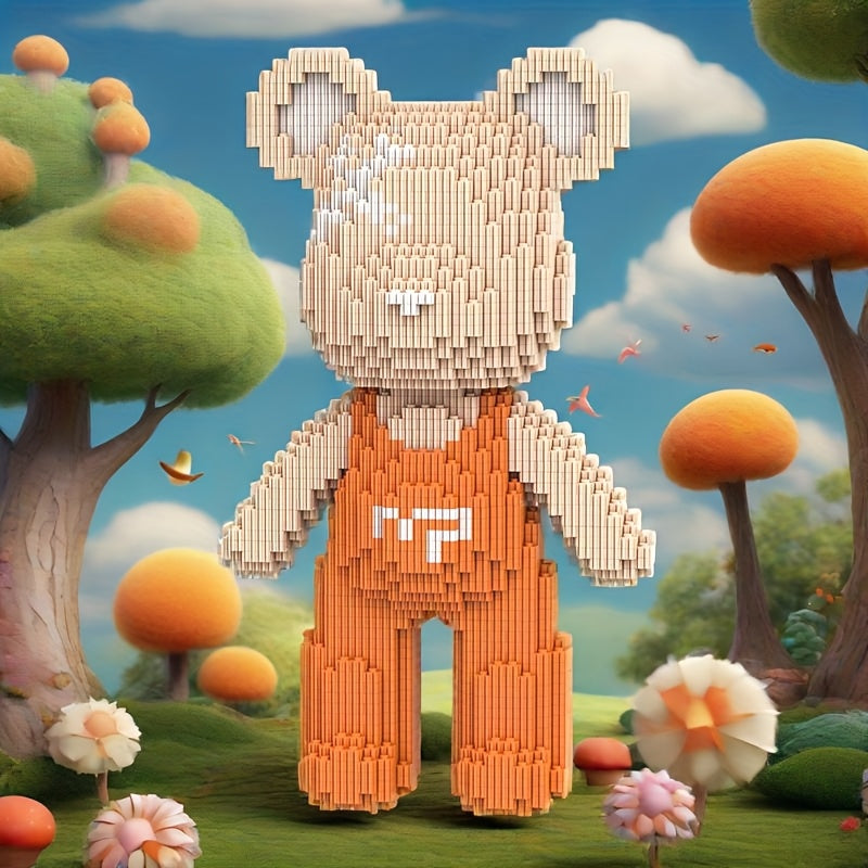 Bär mit orangefarbener Latzhose | Bausteine