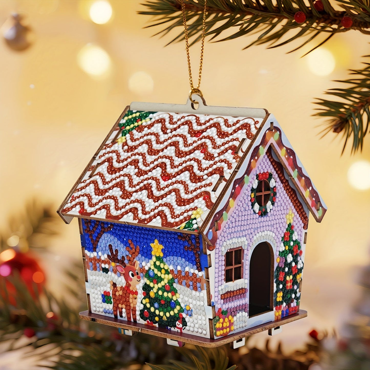 Weihnachtshäuschen | Anhänger für den Baum | Diamond Painting