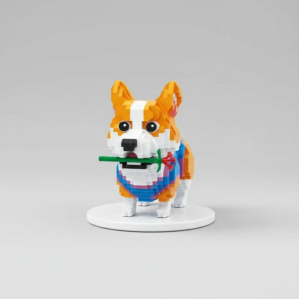 Welsh Corgi mit Rose | Bausteine