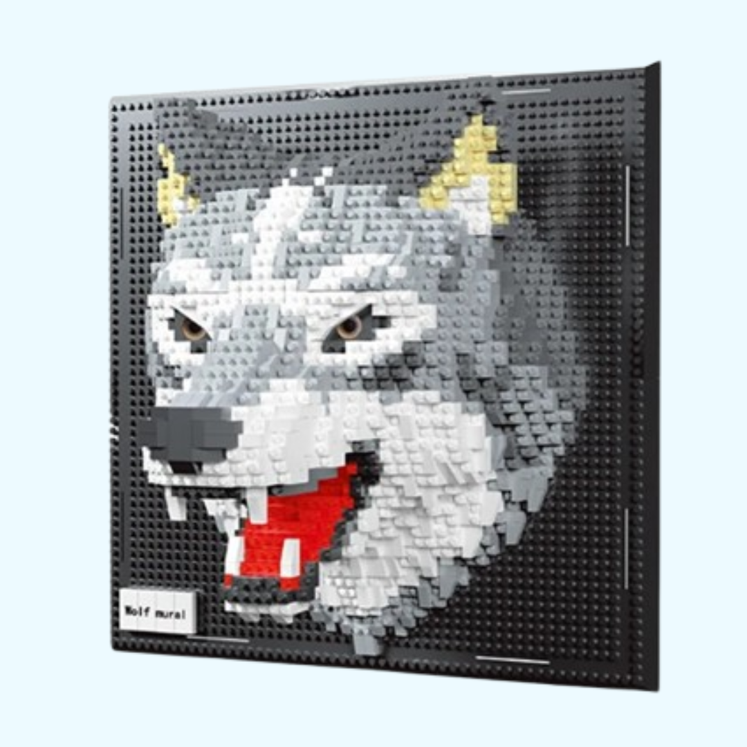 Wolf auf Bauplatte | Bausteine