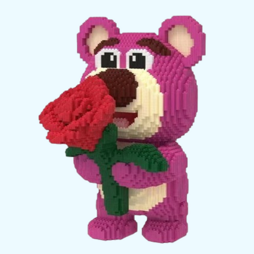 Rosa Bär mit Rose | Bausteine
