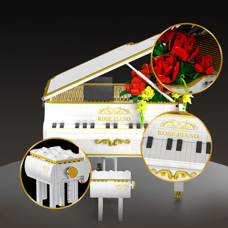 Weißes Klavier mit Rosen | Bausteine