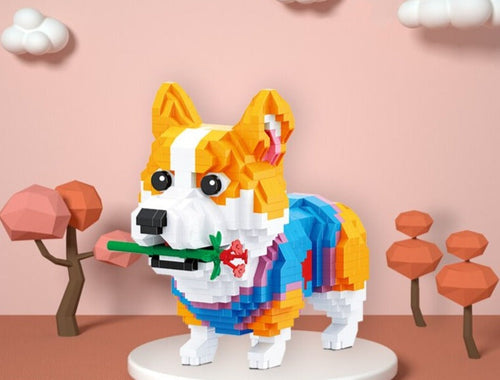Welsh Corgi mit Rose  | Bausteine