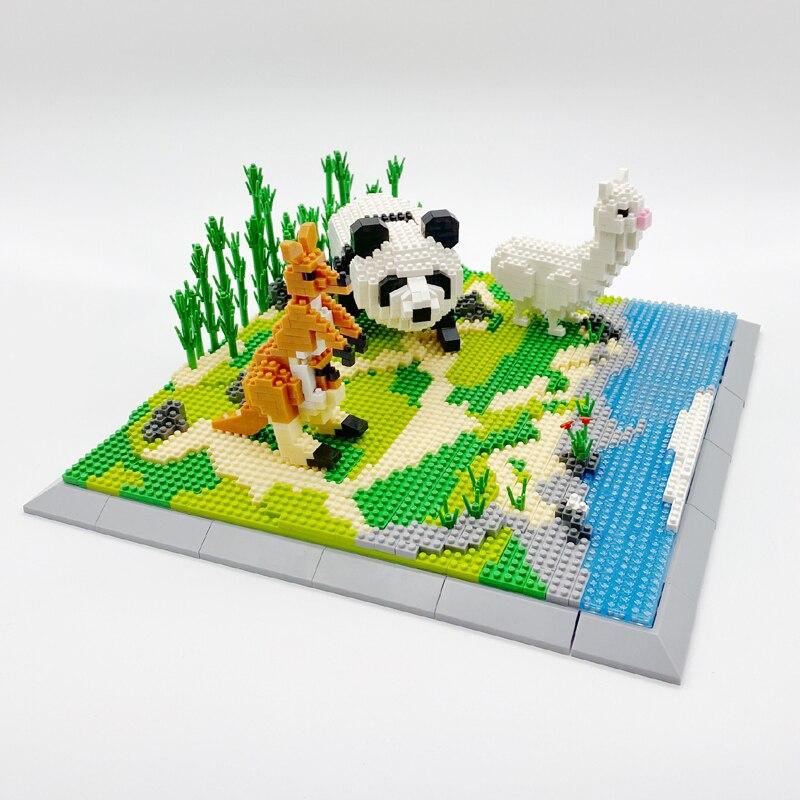 Panda, Känguru und Alpaka auf dem Gras | Bausteine