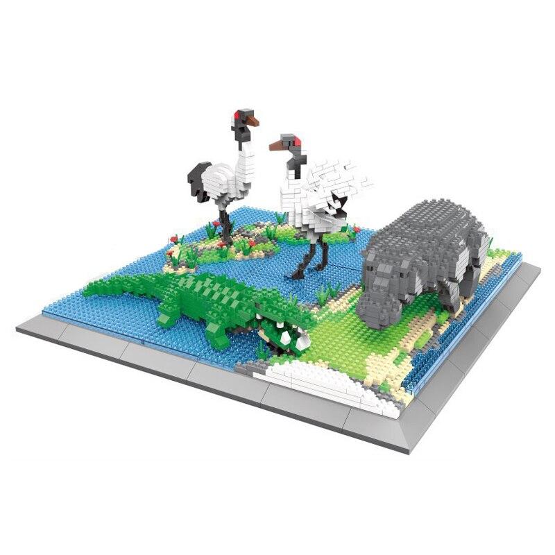 Krokodil, Kranich und Nilpferd auf der Insel | Bausteine