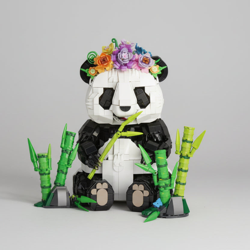 Panda mit Blumenkranz | Bausteine