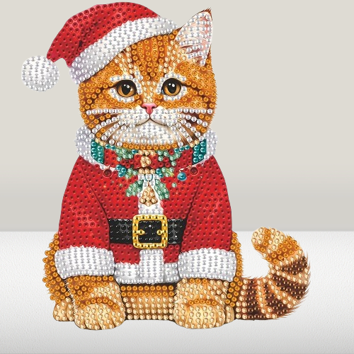 Bewegende Katze mit Weihnachtsmütze | Diamond Painting