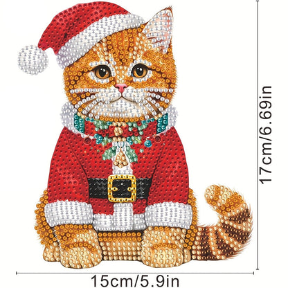 Bewegende Katze mit Weihnachtsmütze | Diamond Painting
