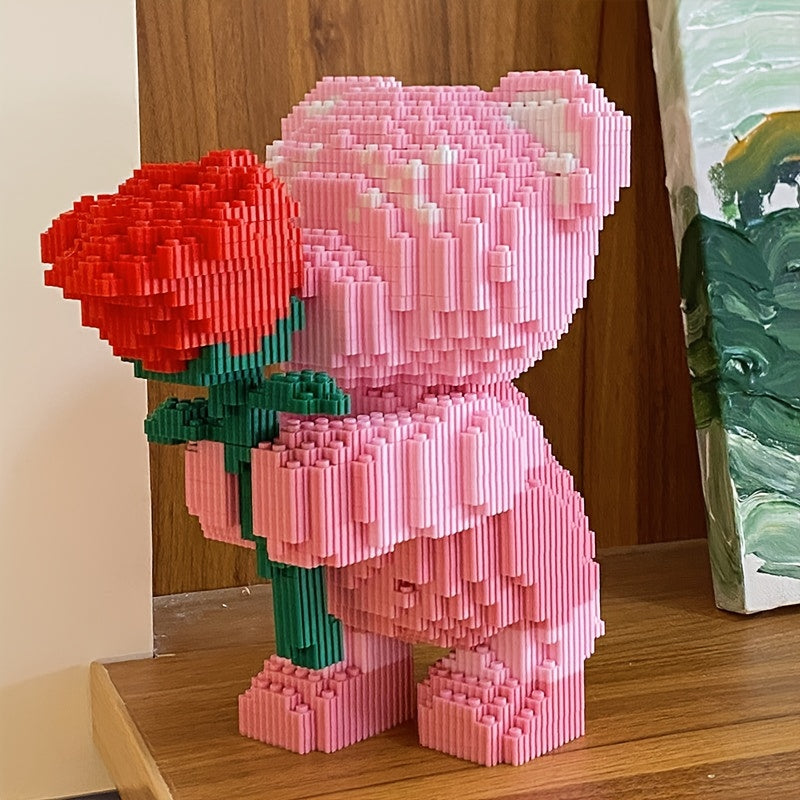 Rosa Bärchen mit Rose | Bausteine