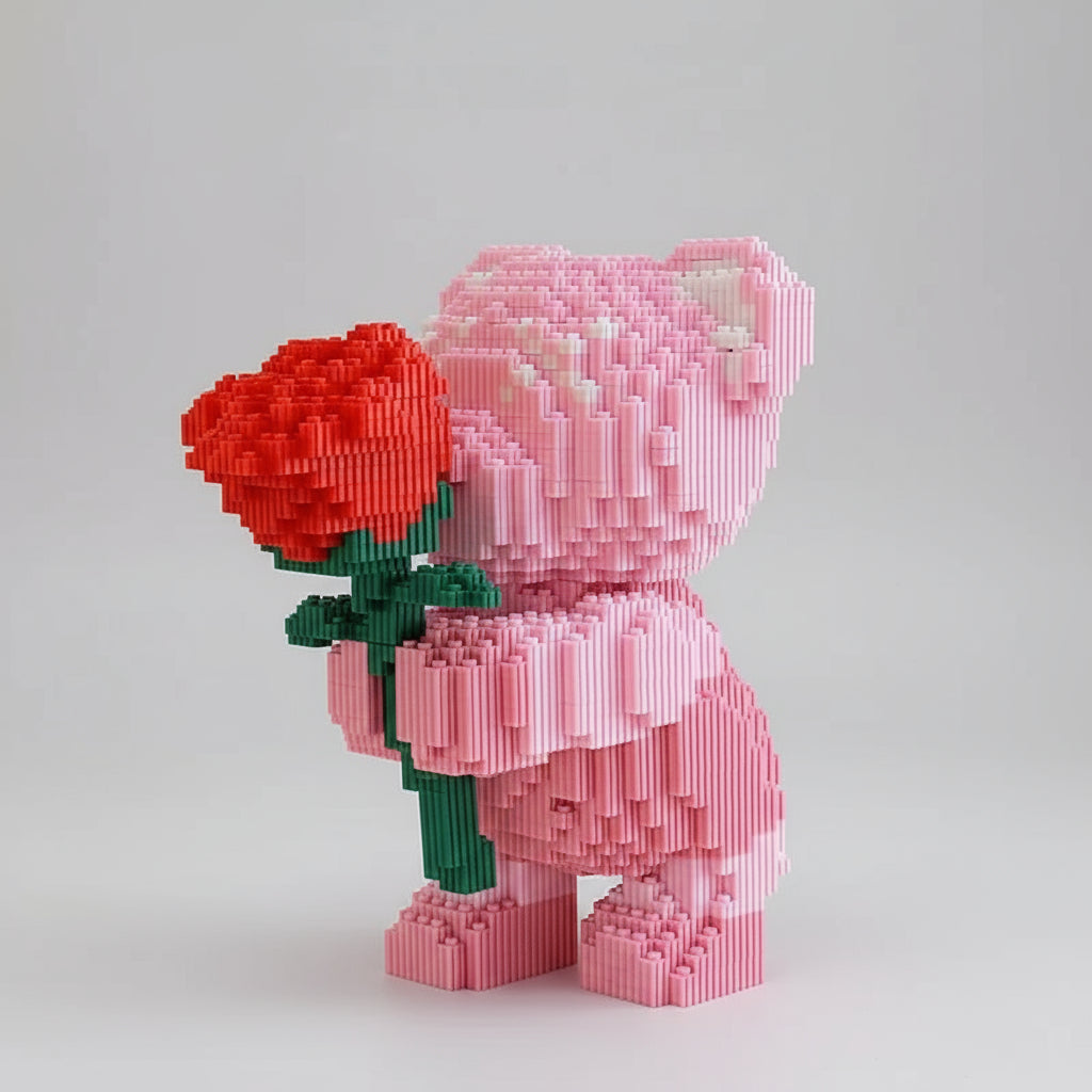 Rosa Bärchen mit Rose | Bausteine