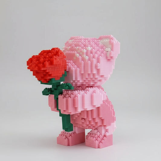 Rosa Bärchen mit Rose | Bausteine