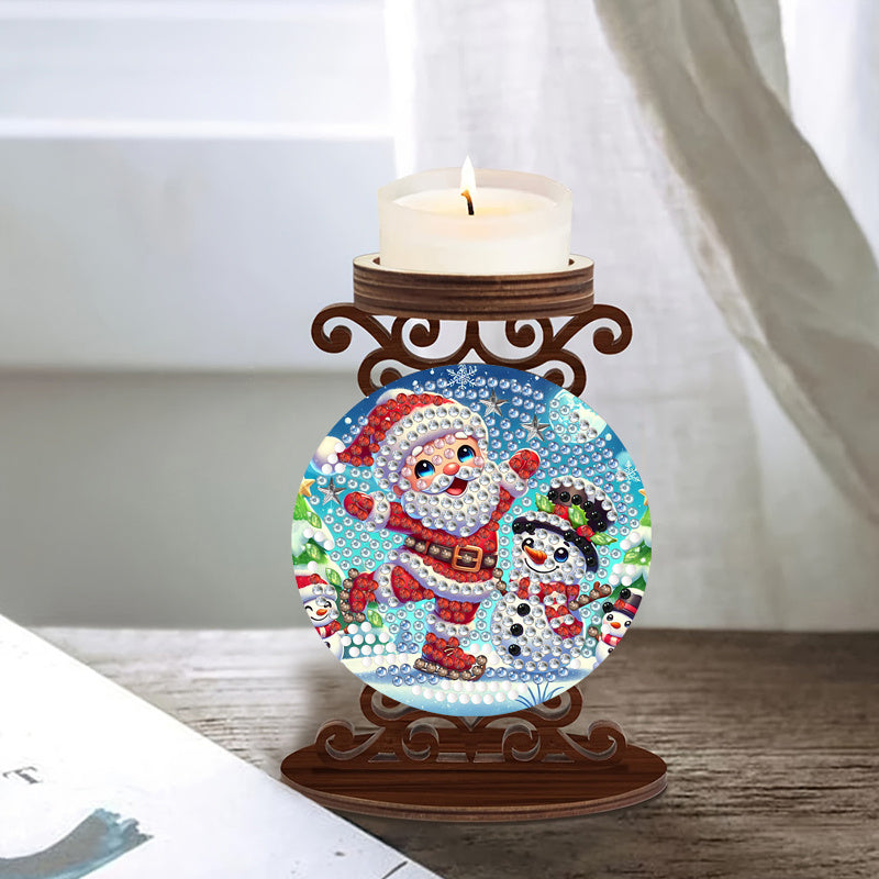 Weihnachtsmann mit Schneemann | Kerzenhalter | Diamond Painting