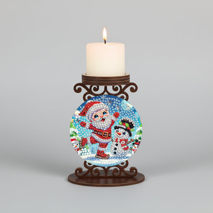 Weihnachtsmann mit Schneemann | Kerzenhalter | Diamond Painting