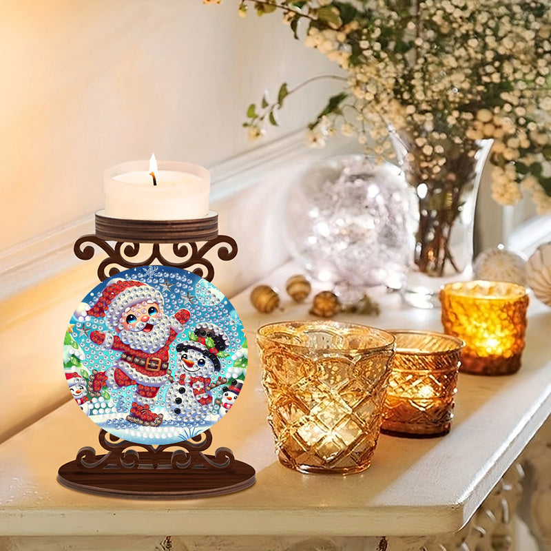 Weihnachtsmann mit Schneemann | Kerzenhalter | Diamond Painting