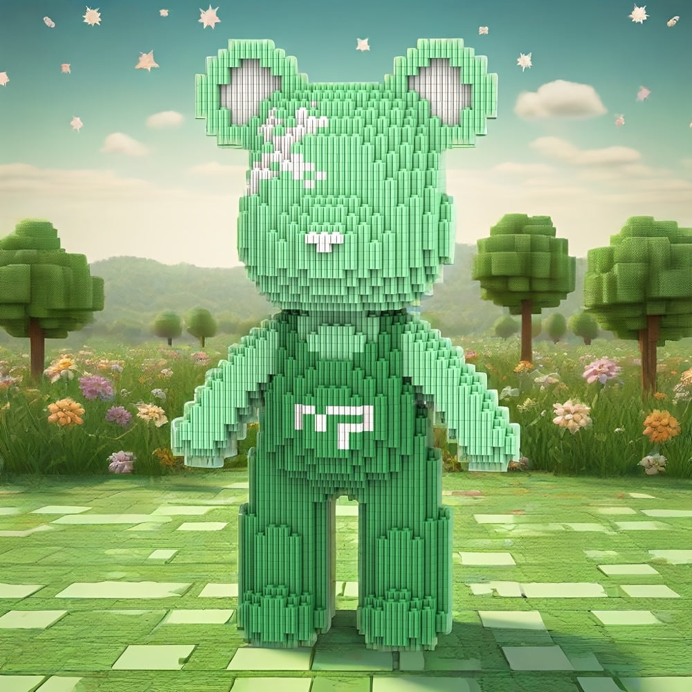 Bär mit grüner Latzhose | Bausteine