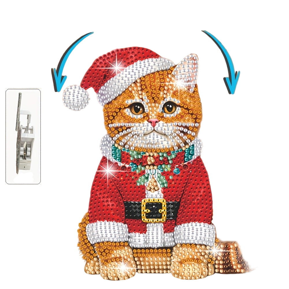 Bewegende Katze mit Weihnachtsmütze | Diamond Painting