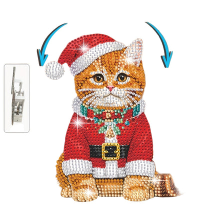 Bewegende Katze mit Weihnachtsmütze | Diamond Painting