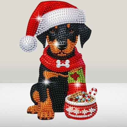 Bewegender Hund mit Weihnachtsmütze | Diamond Painting