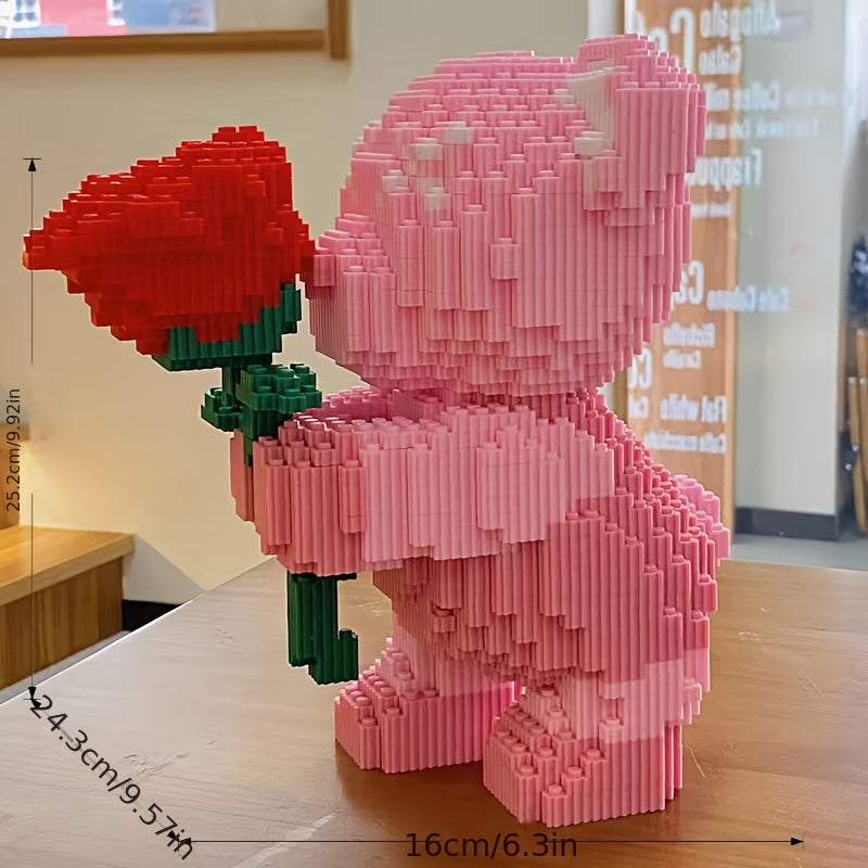 Rosa Bärchen mit Rose | Bausteine
