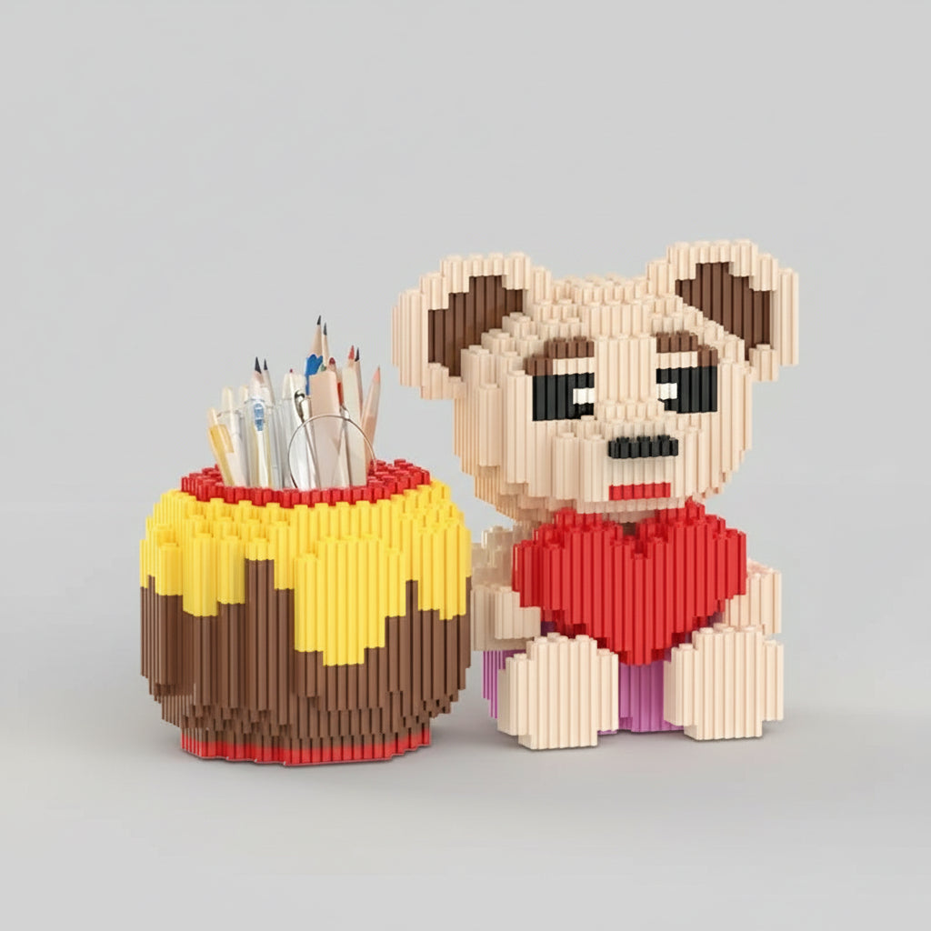 Bär mit Herz-Stiftehalter | Bausteine