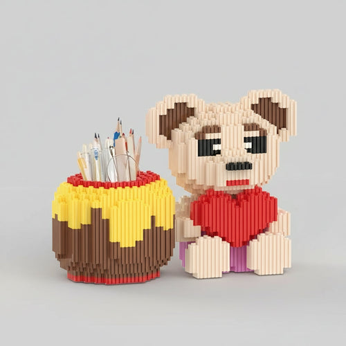 Bär mit Herz-Stiftehalter | Bausteine