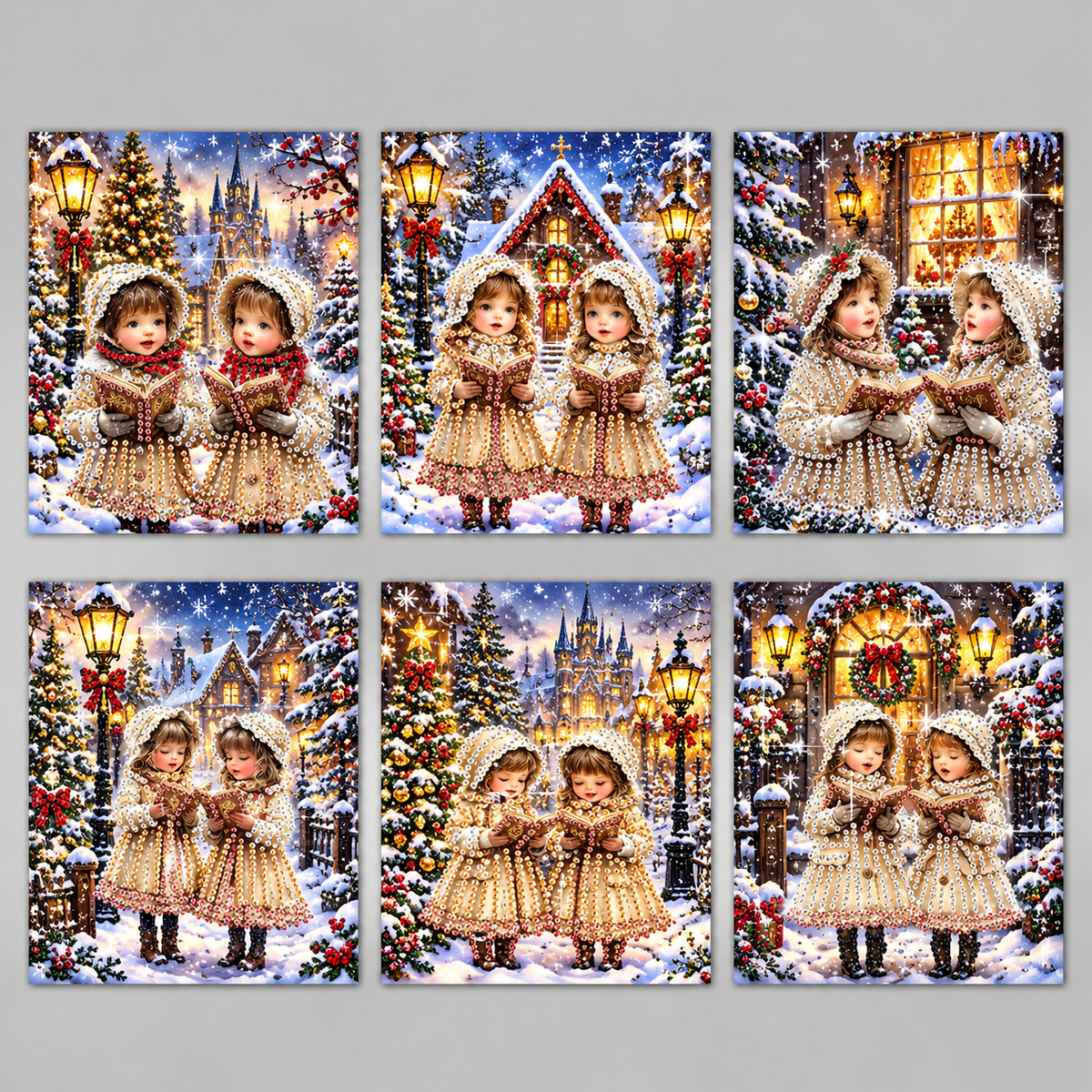 Weihnachtskarten mit Mädchen | 6 Stück | Diamond Painting
