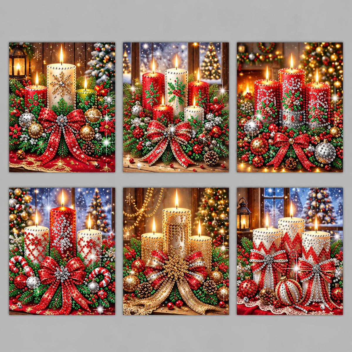 Weihnachtskerzen-Karten | 6 Stück | Diamond Painting