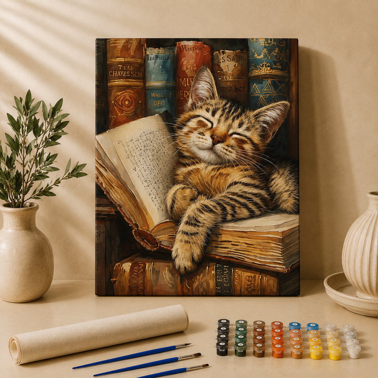 Katze im Buch | Malen nach Zahlen
