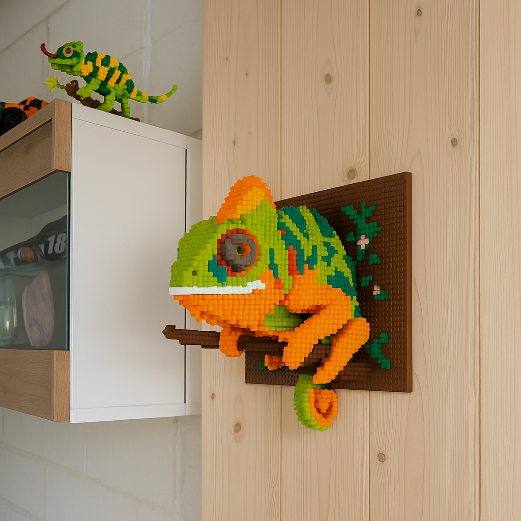 Chamäleon auf Bauplatte | Bausteine