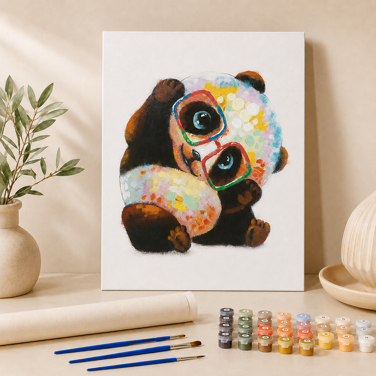 Niedlicher Panda mit Brille | Malen nach Zahlen