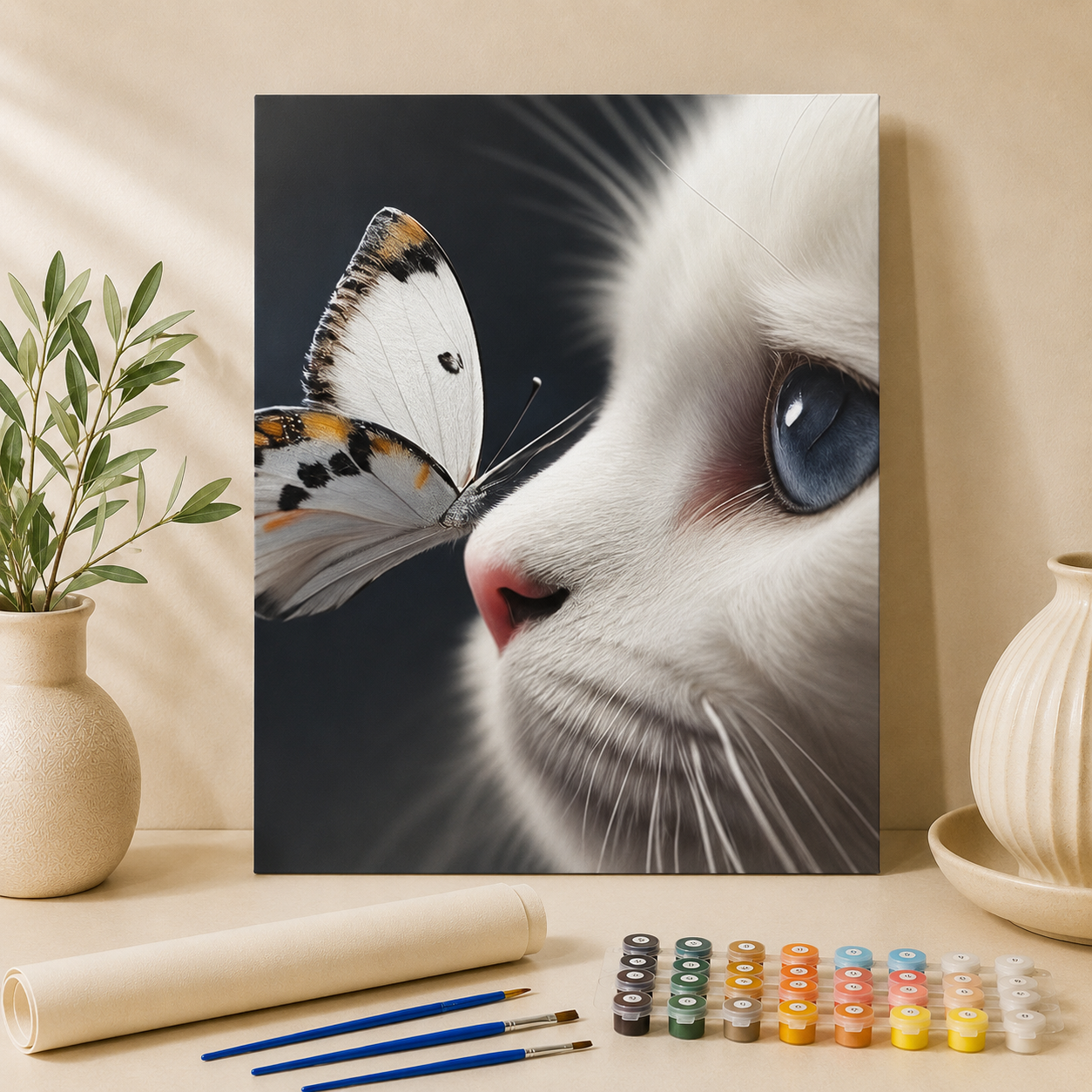 Katze mit Schmetterling | Malen nach Zahlen