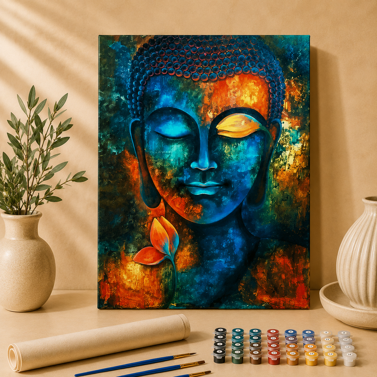 Buddha mit Blumen | Malen nach Zahlen
