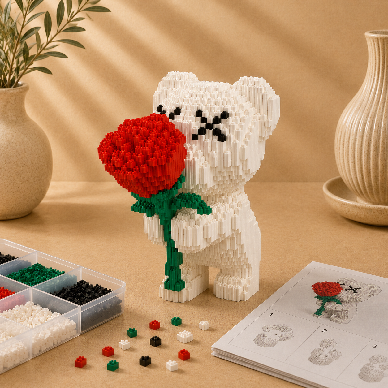 Weißer Bär mit Rose | Bausteine