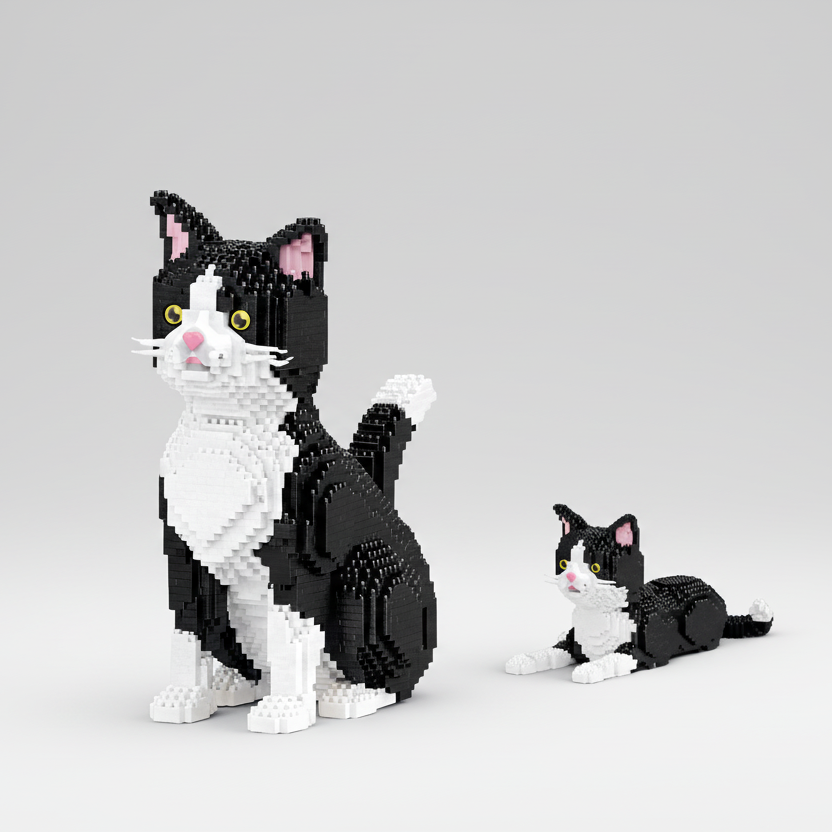 2 in 1 Schwarz-Weiße Katze | Bausteine
