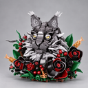 Graue Katze zwischen Blumen | Bausteine