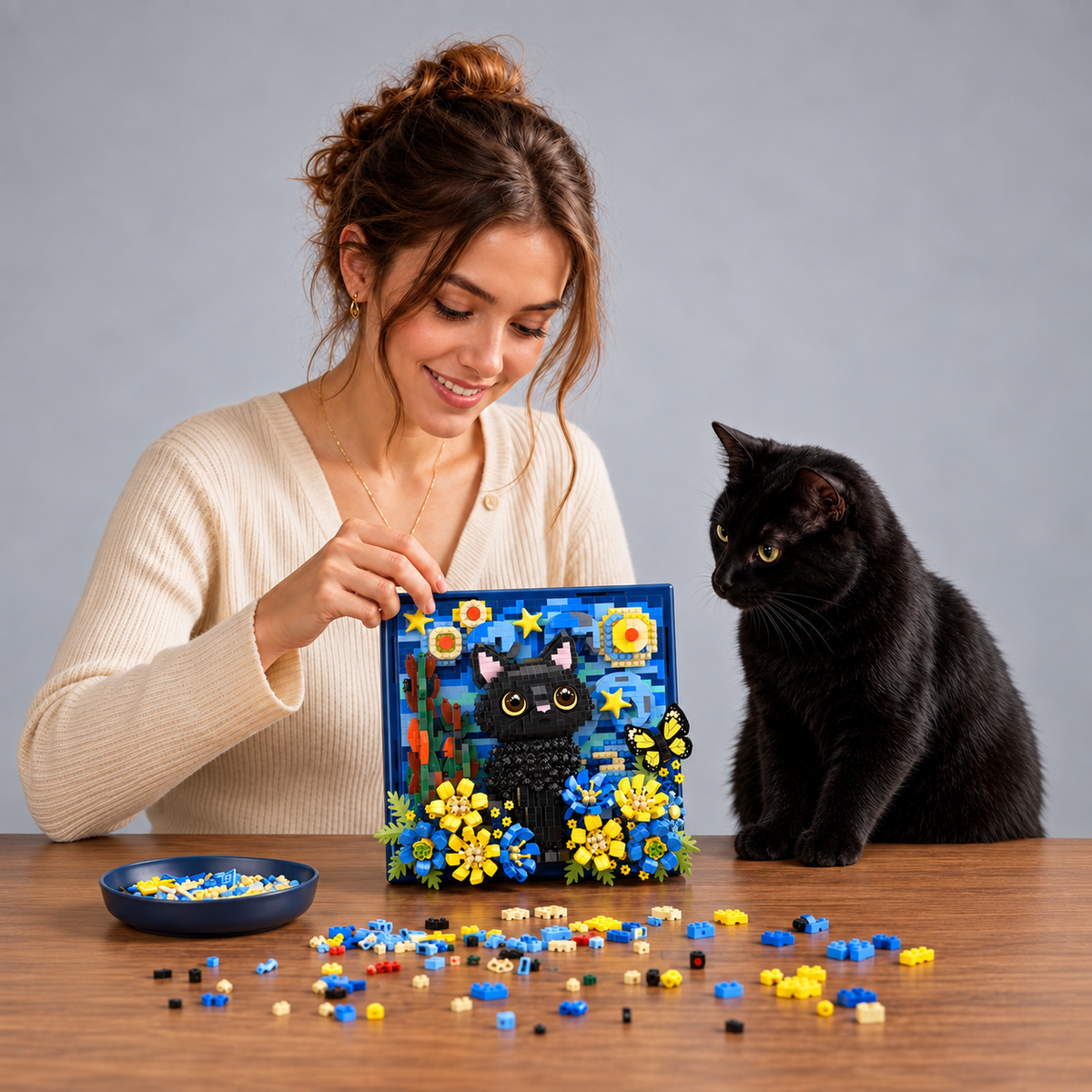 Katze auf 3D-Gemälde | Bausteine