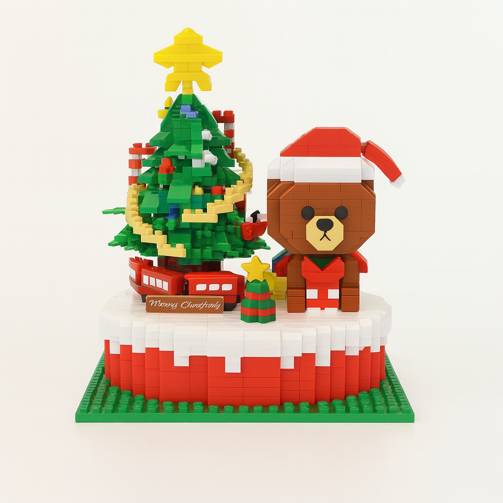 Weihnachtsbaum und Bär auf Bauplatte | Bausteine