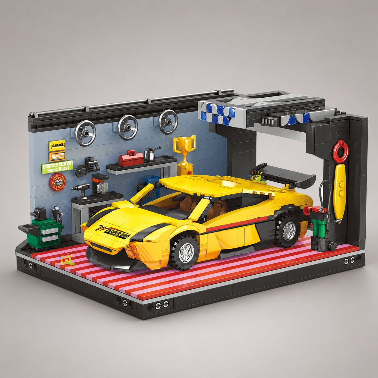 Gelbes Auto in Garage | Bausteine