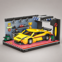 Gelbes Auto in Garage | Bausteine