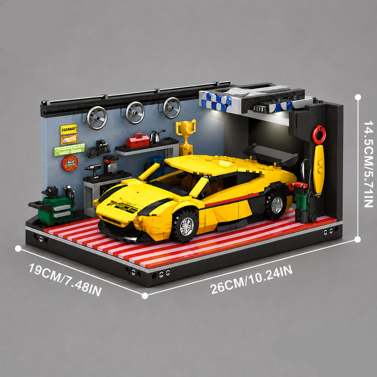 Gelbes Auto in Garage | Bausteine