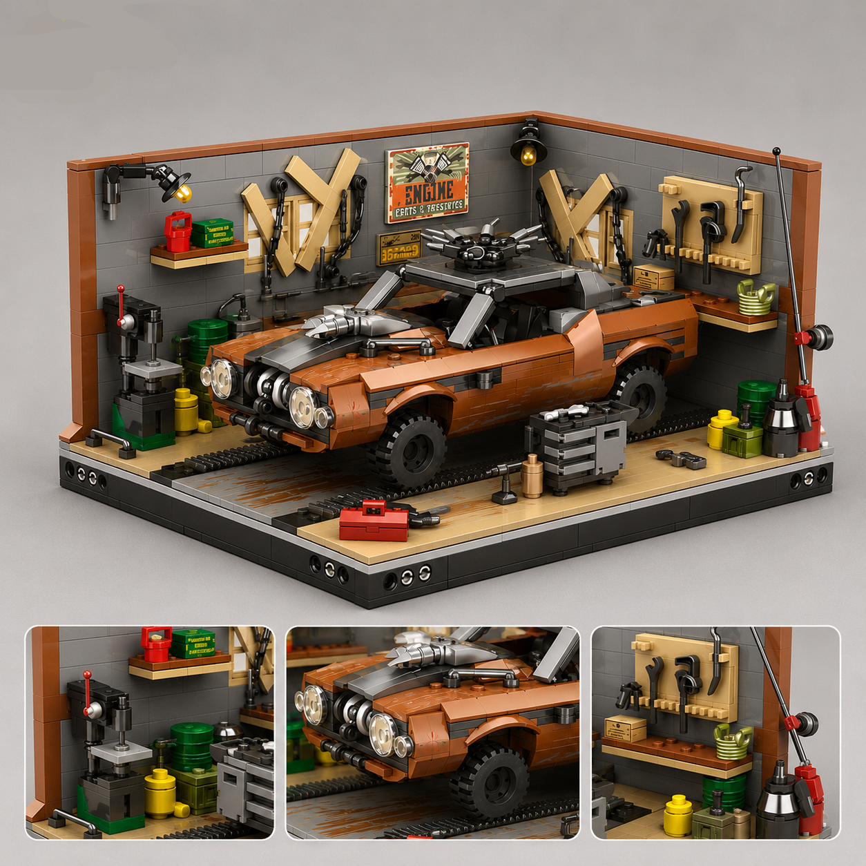 Braunes Auto in Garage | Bausteine
