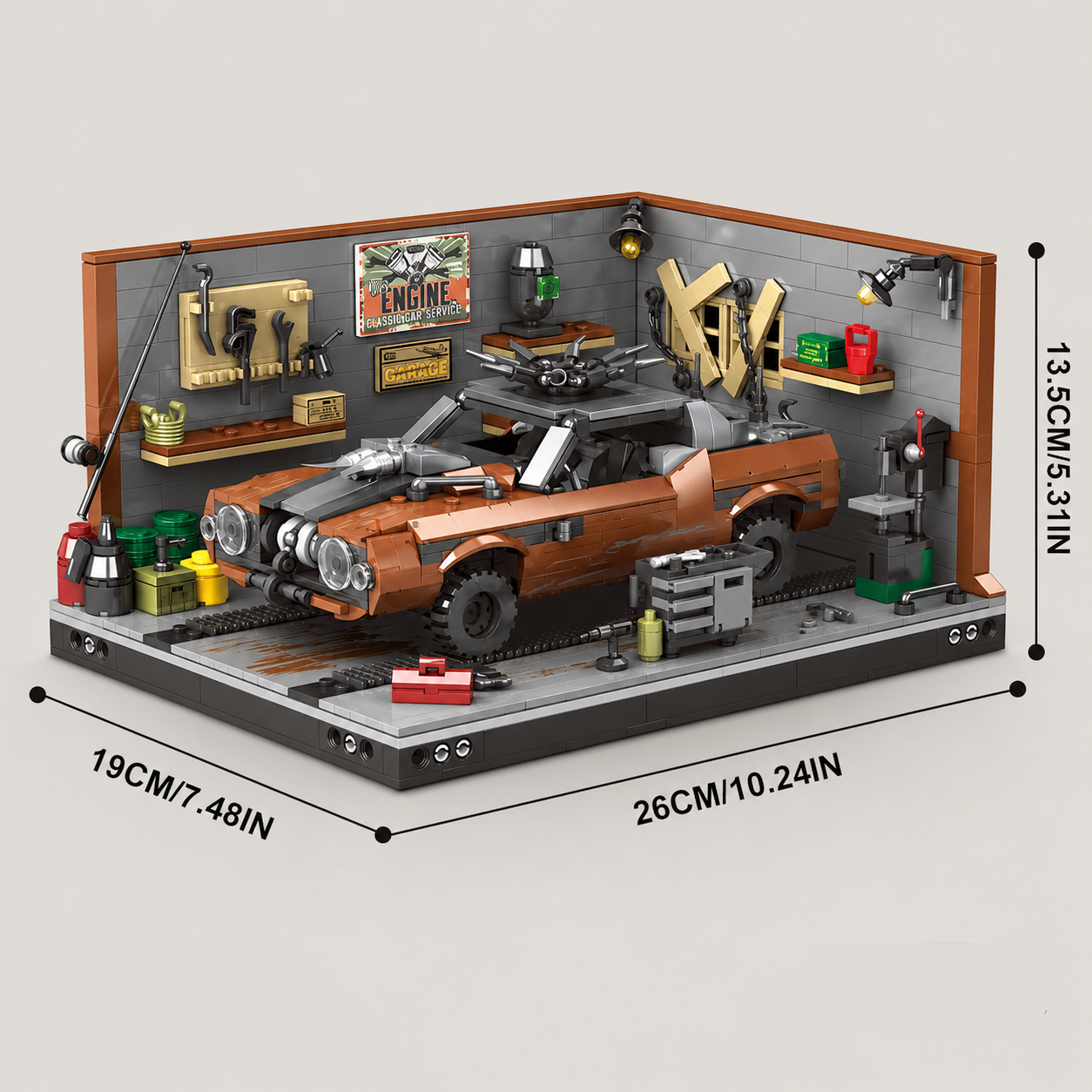 Braunes Auto in Garage | Bausteine