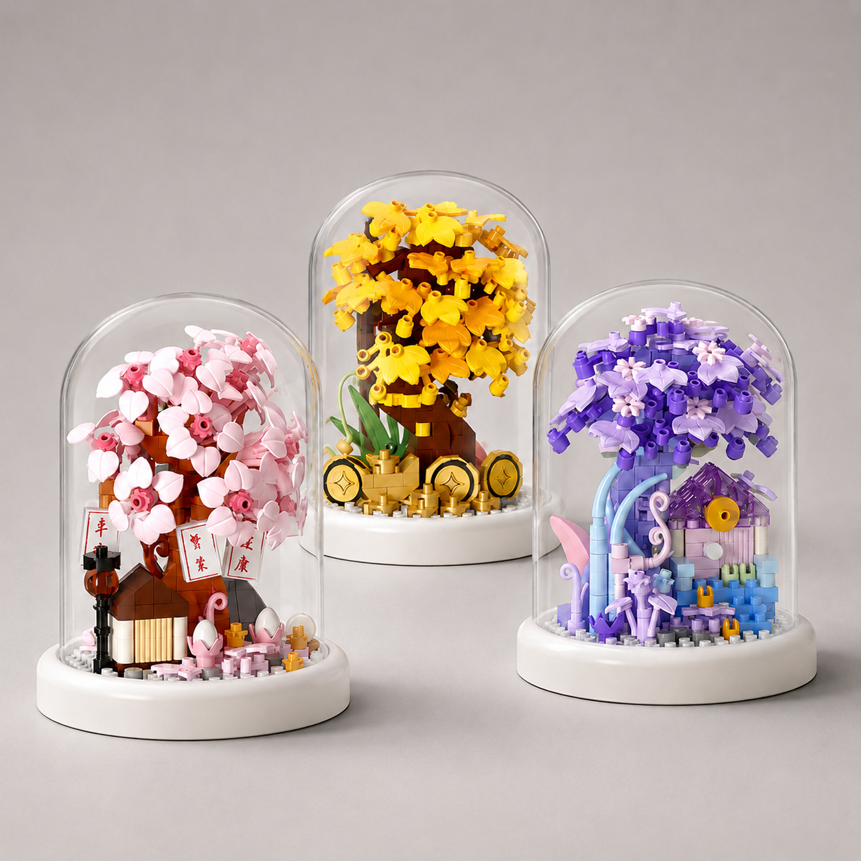 Lila Baum in Glasglocke | Bausteine