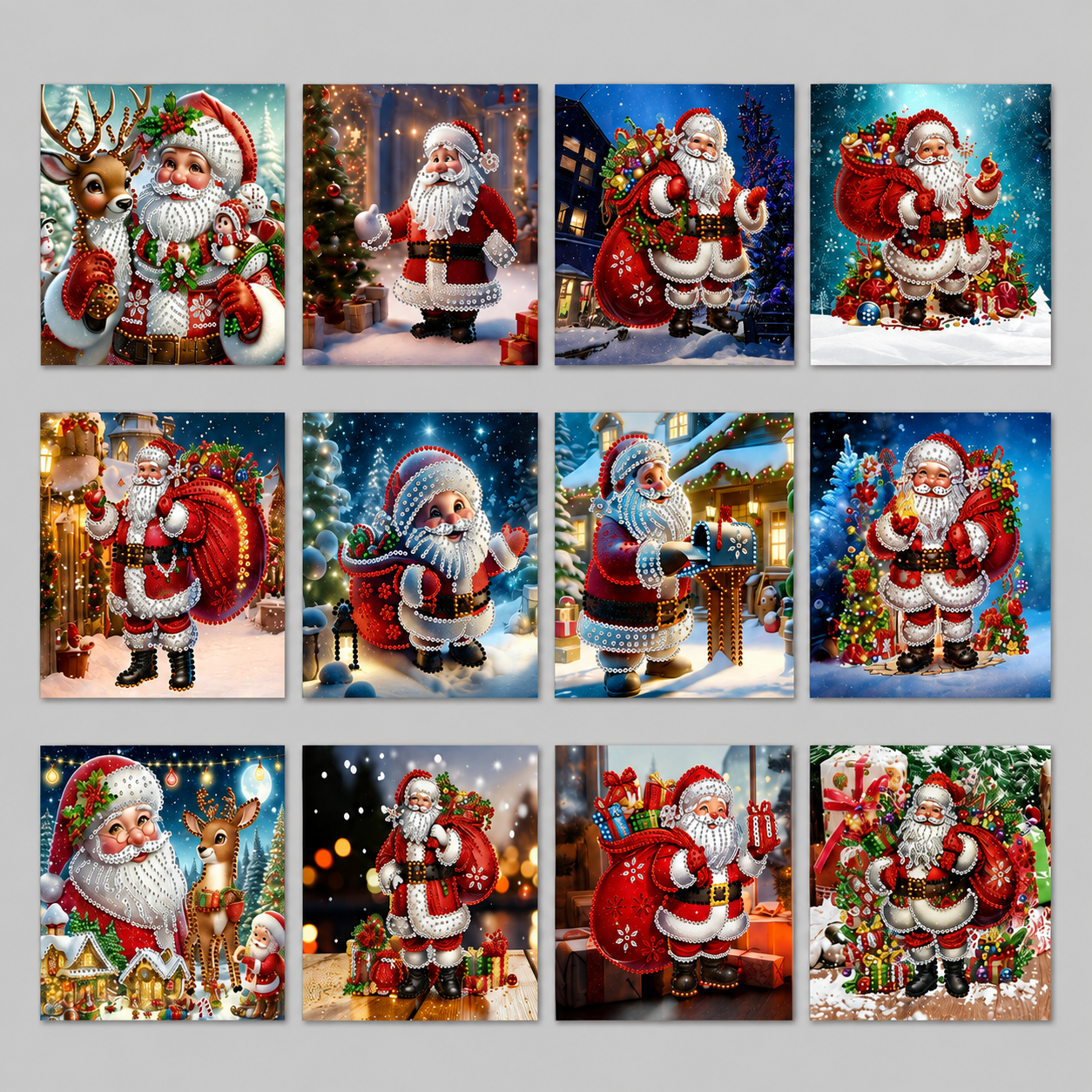 Weihnachtsmann Weihnachtskarten | 12 Stück | Diamond Painting