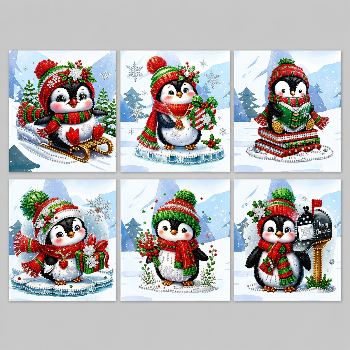 Pinguin Weihnachtskarten Set | 6 Stück | Diamond Painting