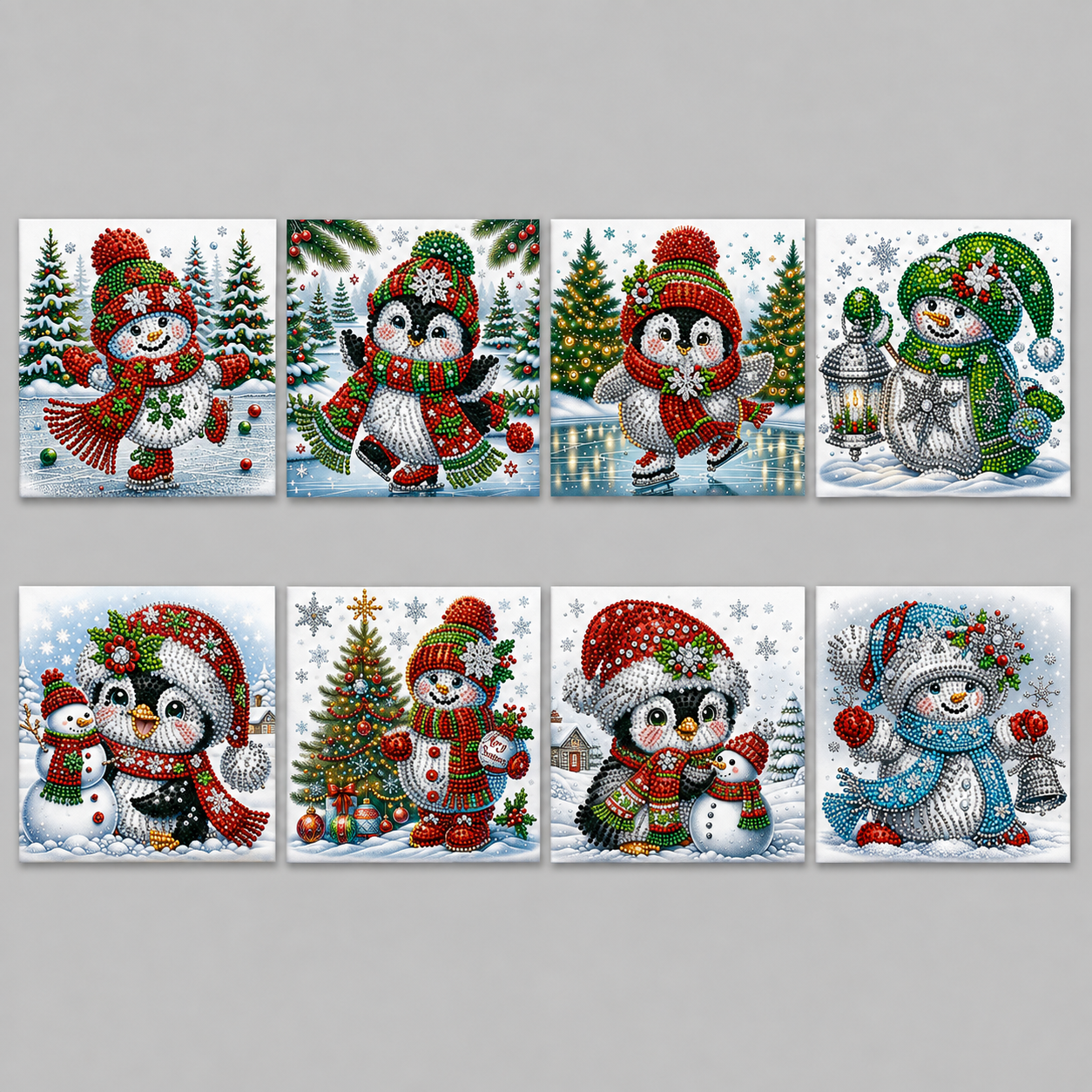 Pinguine & Schneemänner Weihnachtskarten | 8 Stück | Diamond Painting