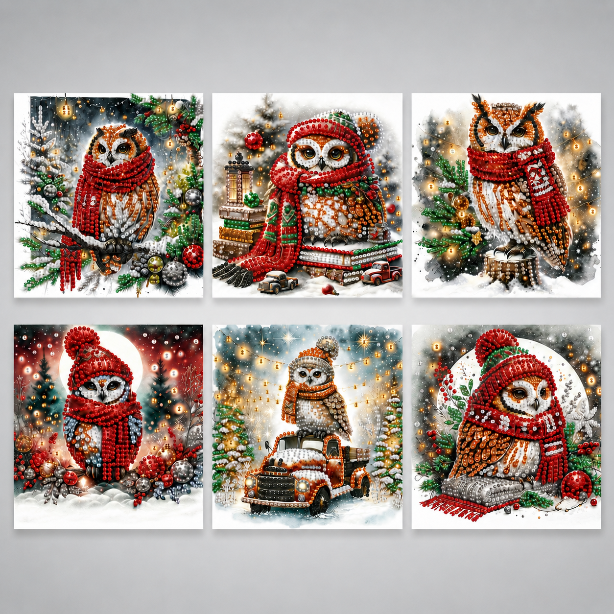 Weihnachtseulen-Karten | 6 Stück | Diamond Painting